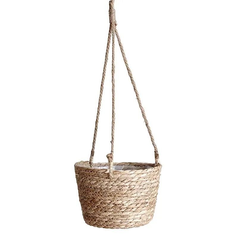 Braided jute hanging planter