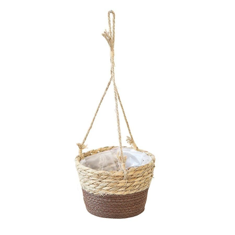The Two-Tone Straw Hanging Basket