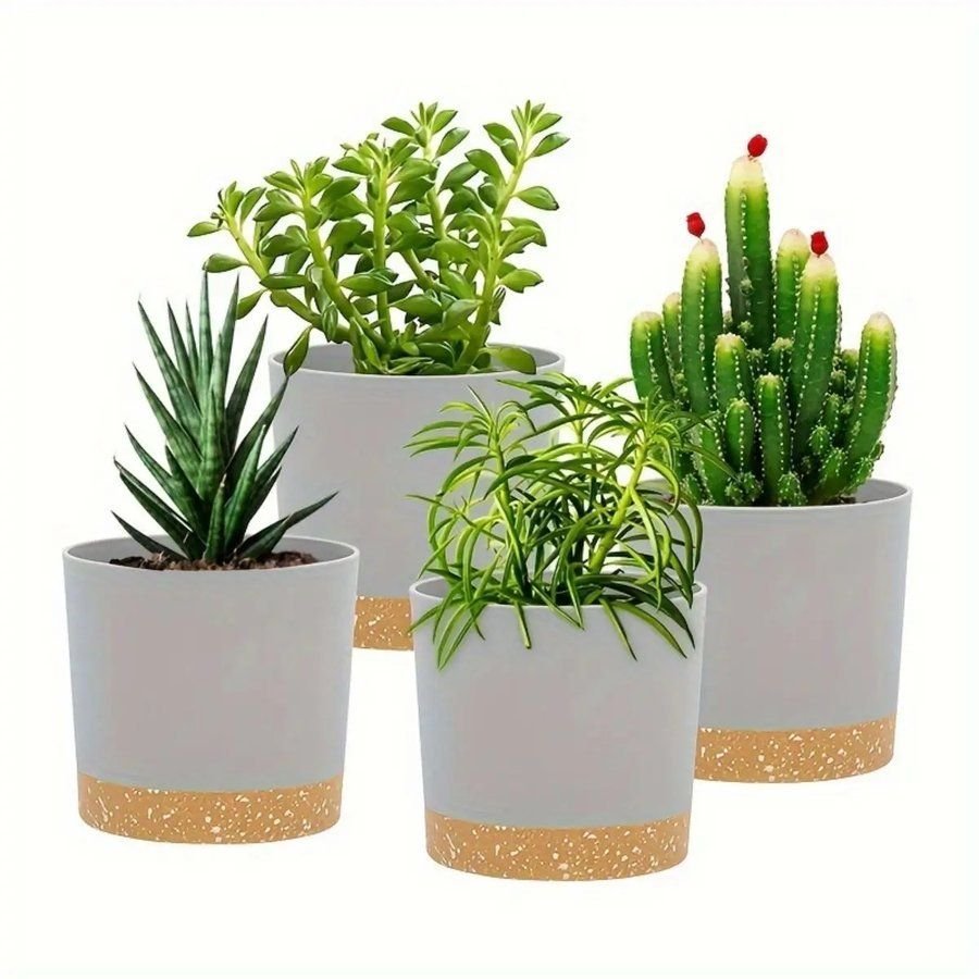 Terrazzo two-tone pots, set of four